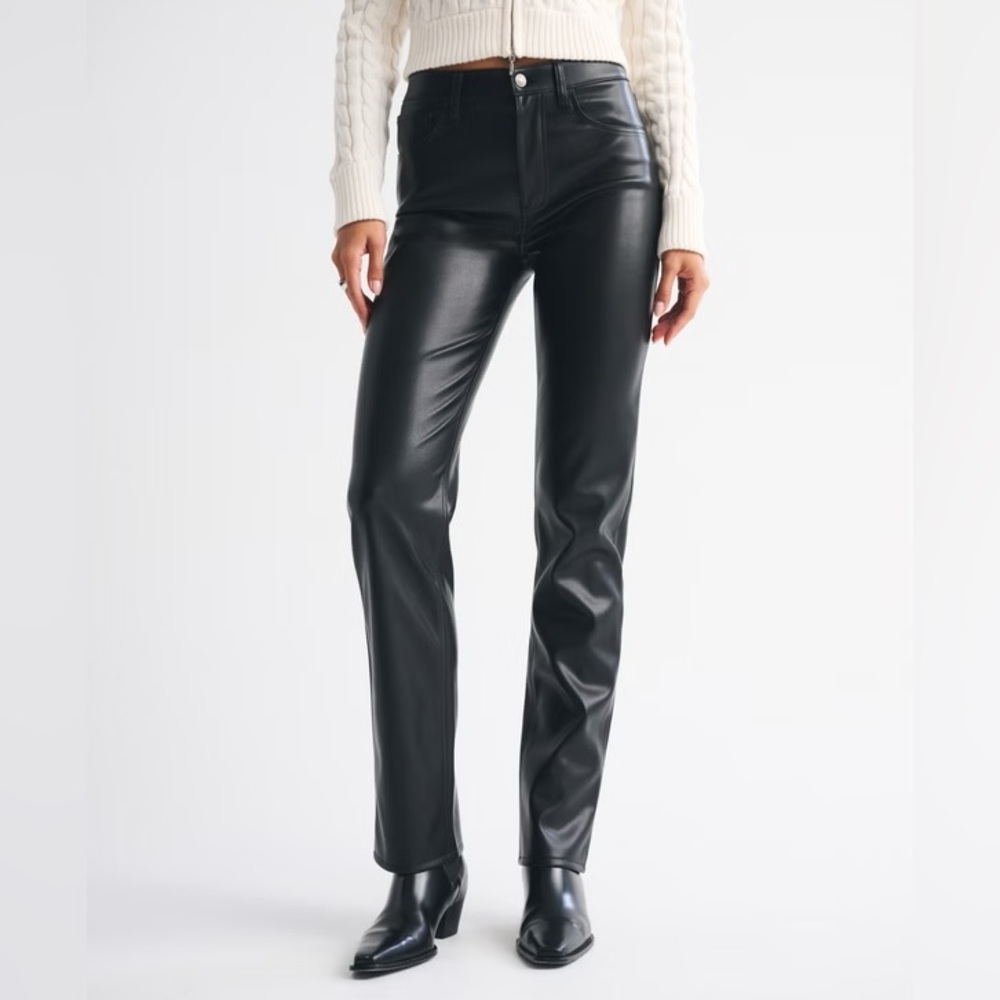 Abercrombie & Fitch Black Leather Pants - Straight Leg Women Size 27